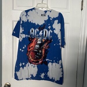AC/DC  Tee in Blue and White with Fiery Guitar Design. Size L